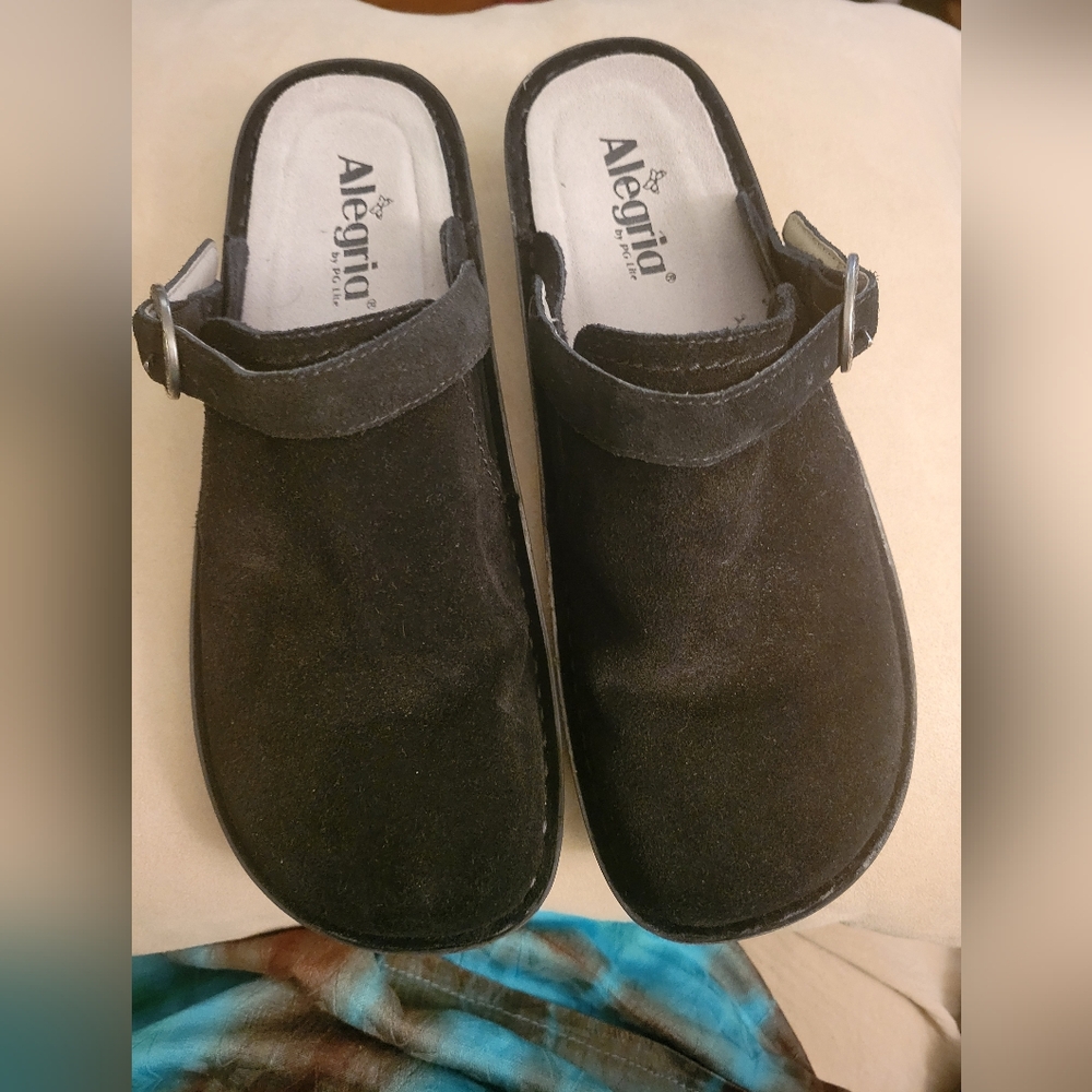 Alegria Black Suede Clogs